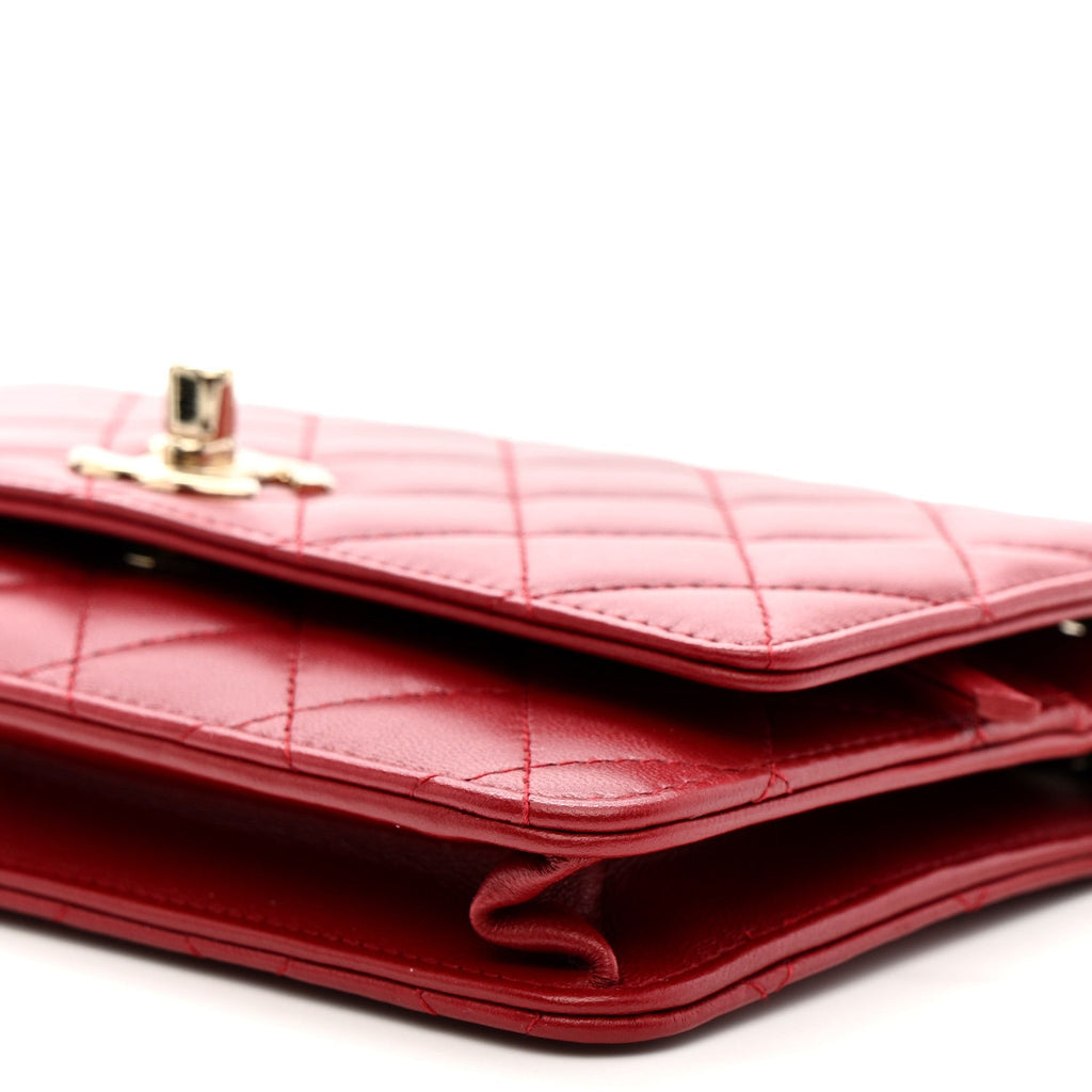 Lambskin Quilted Trendy CC Wallet On Chain WOC Red