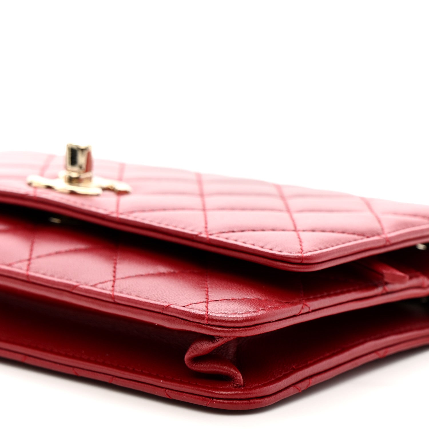 Lambskin Quilted Trendy CC Wallet On Chain WOC Red