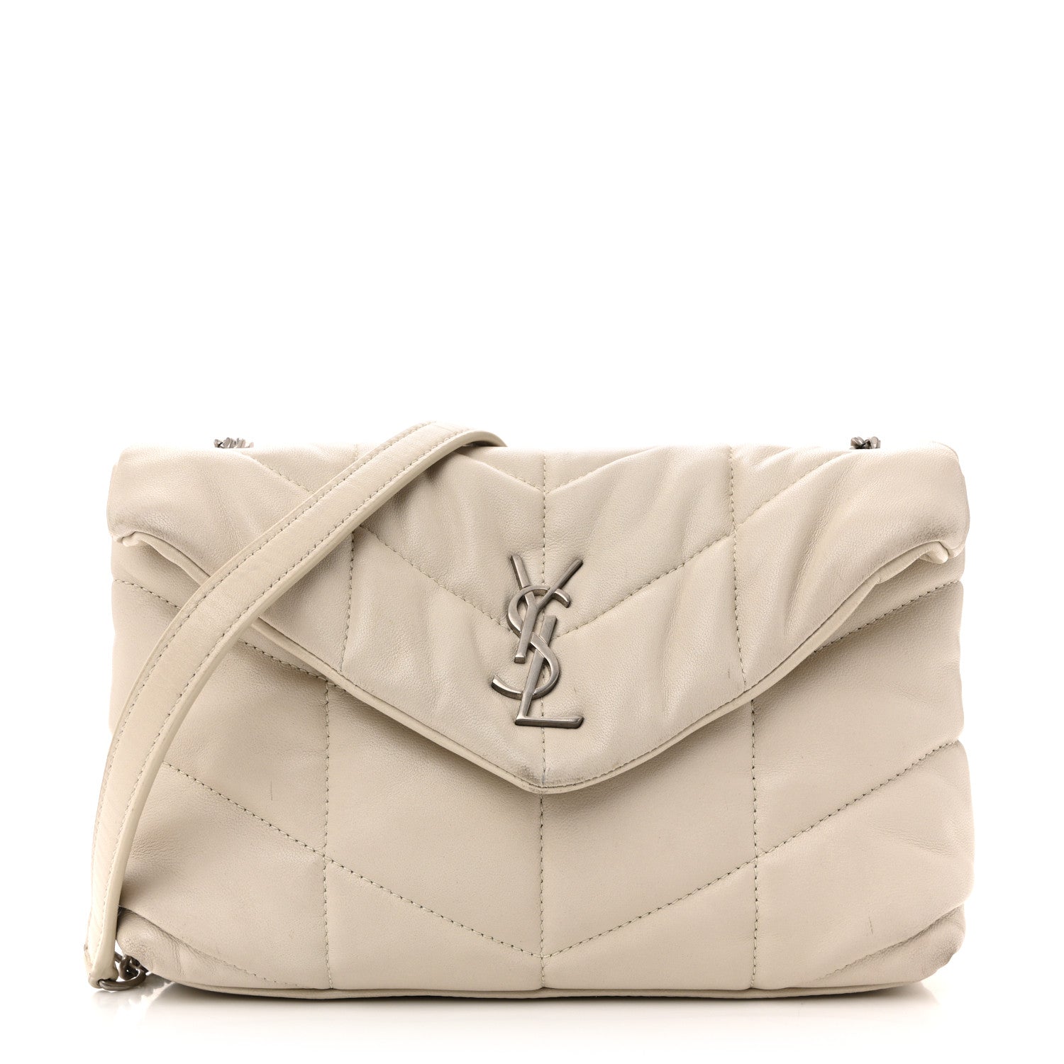 Lambskin Quilted Toy Loulou Puffer Monogram Chain Satchel Crema Soft