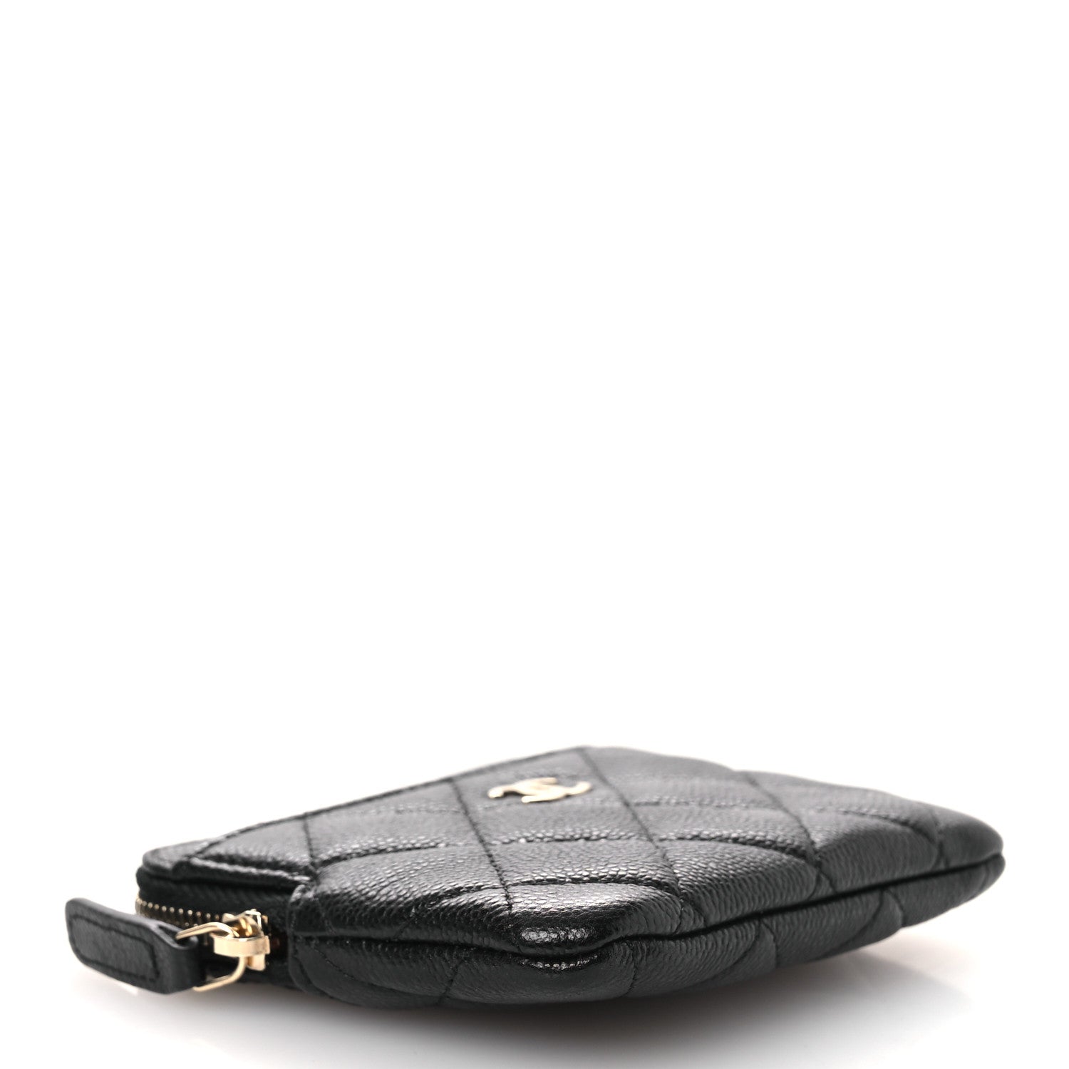 Caviar Quilted Zip  Holder Wallet Black