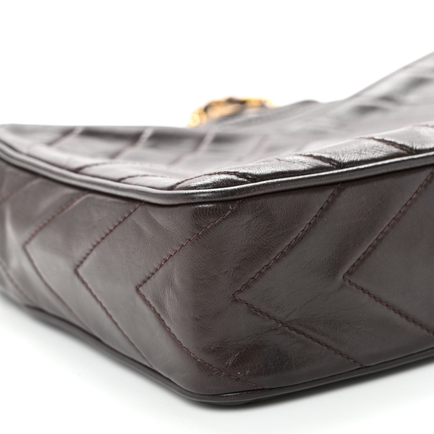 Lambskin Chevron Quilted Tassel Camera Case Brown
