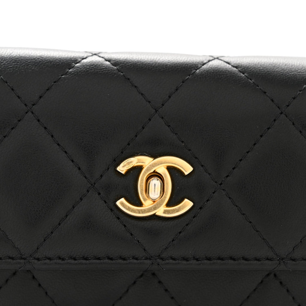 Lambskin Quilted Mini Trendy CC Clutch With Chain Black