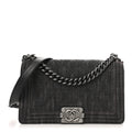 Denim Quilted Medium Boy Flap Black