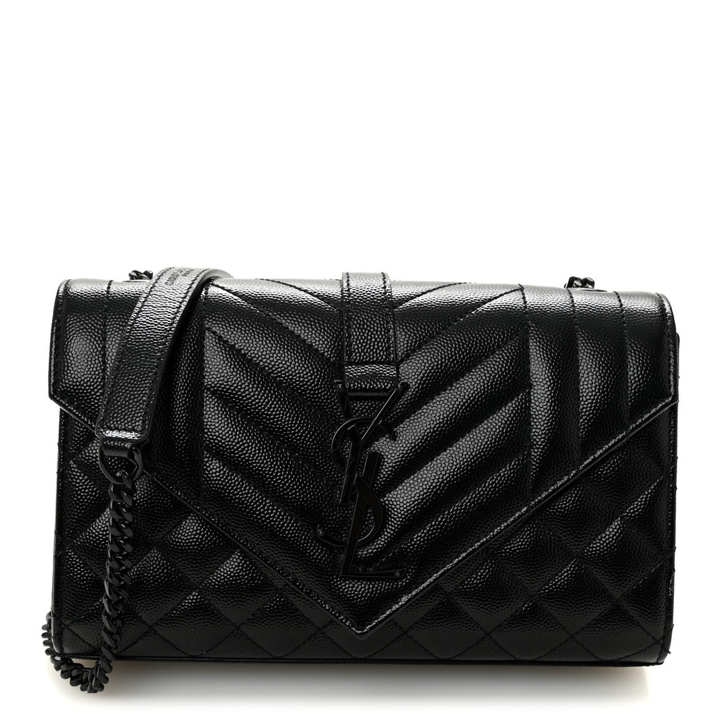 Grain De Poudre Textured Mixed Matelasse Triquilt Small Monogram Monochrome Satchel Black