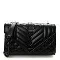 Grain De Poudre Textured Mixed Matelasse Triquilt Small Monogram Monochrome Satchel Black