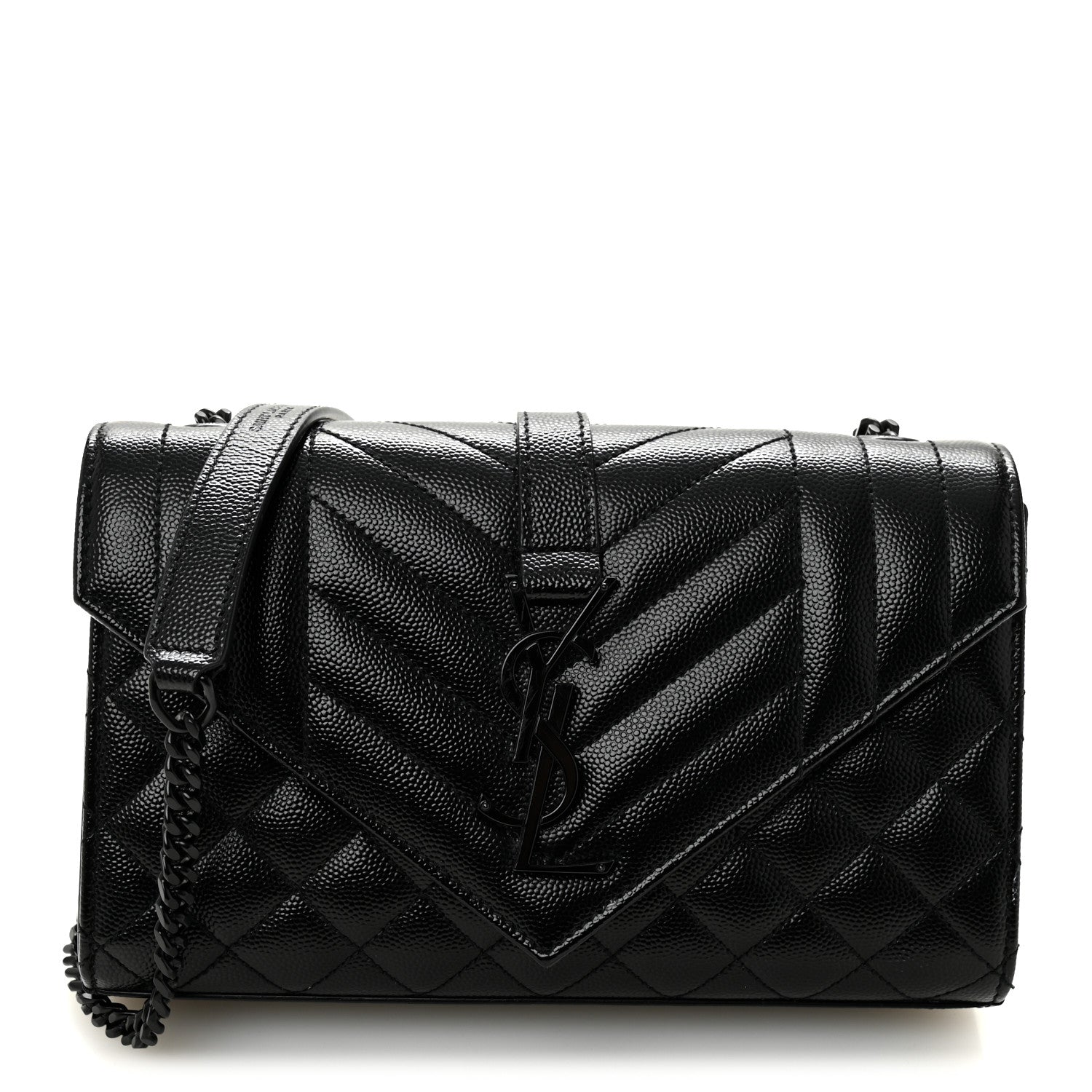 Grain De Poudre Textured Mixed Matelasse Triquilt Small Monogram Monochrome Satchel Black