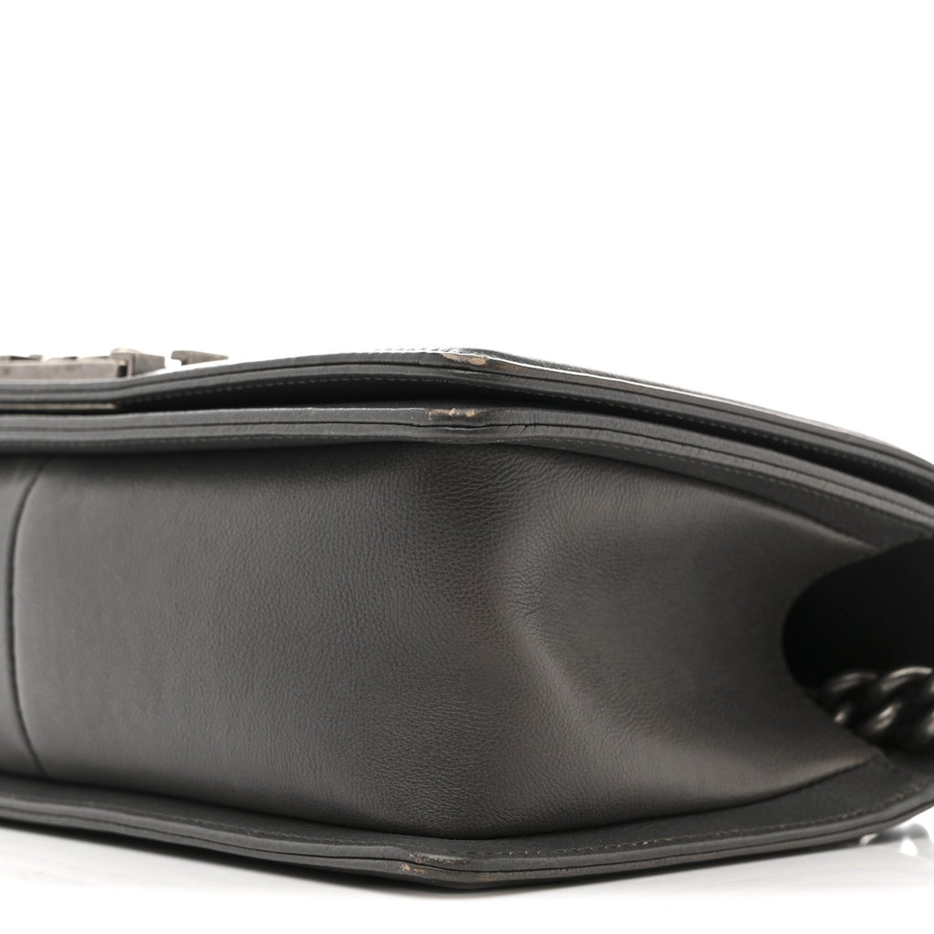 Calfskin Double Stitch Medium Boy Flap Grey
