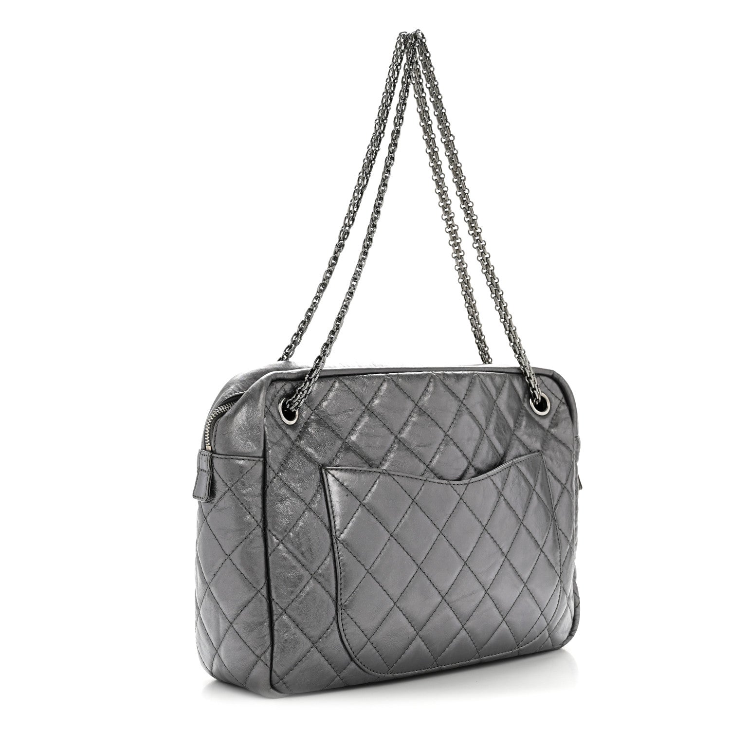 Metallic Aged Calfskin Quilted Large Reissue Camera Case Silver