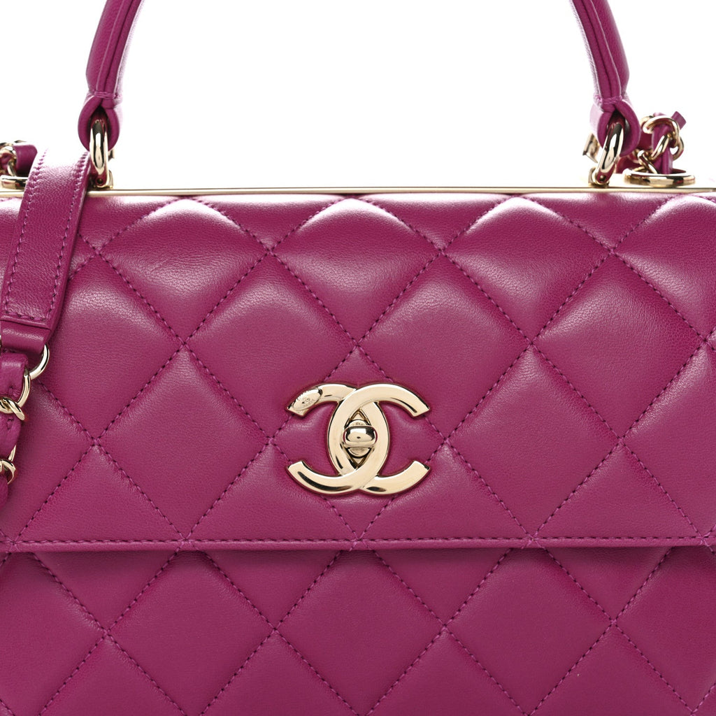 Lambskin Quilted Small Trendy CC Flap Dual Handle Bag Dark Pink