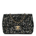 Tweed Sequin Small Single Flap Black Silvery Golden