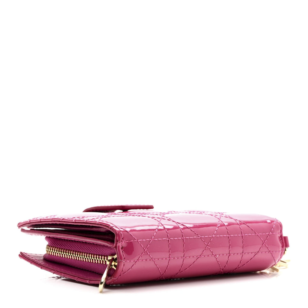 Patent Cannage Lady Dior Eden Wallet Fuchsia