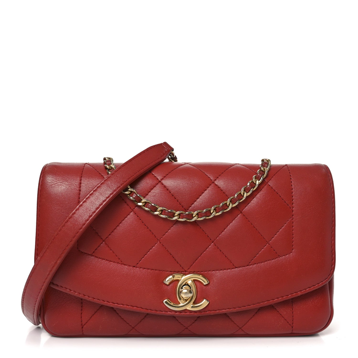 Lambskin Quilted Small Single Flap Red