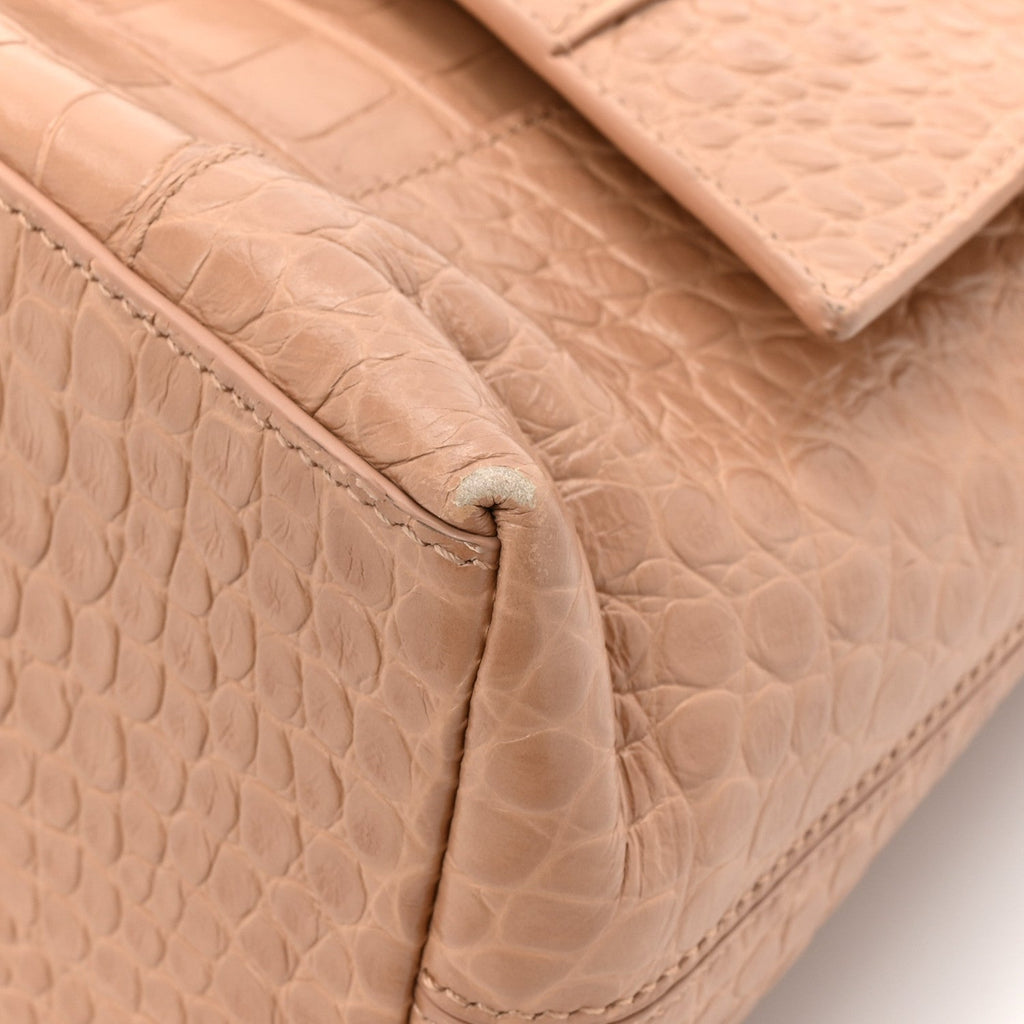 Extra Supple Calfskin Crocodile Embossed Small Downtown Shoulder Bag Nude Beige