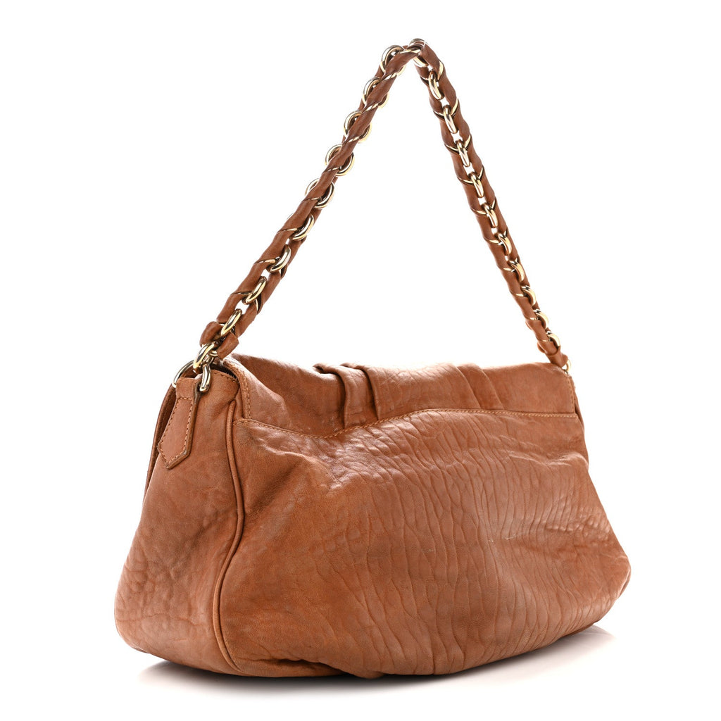 Crinkled Lambskin Mia Shoulder Flap Camel