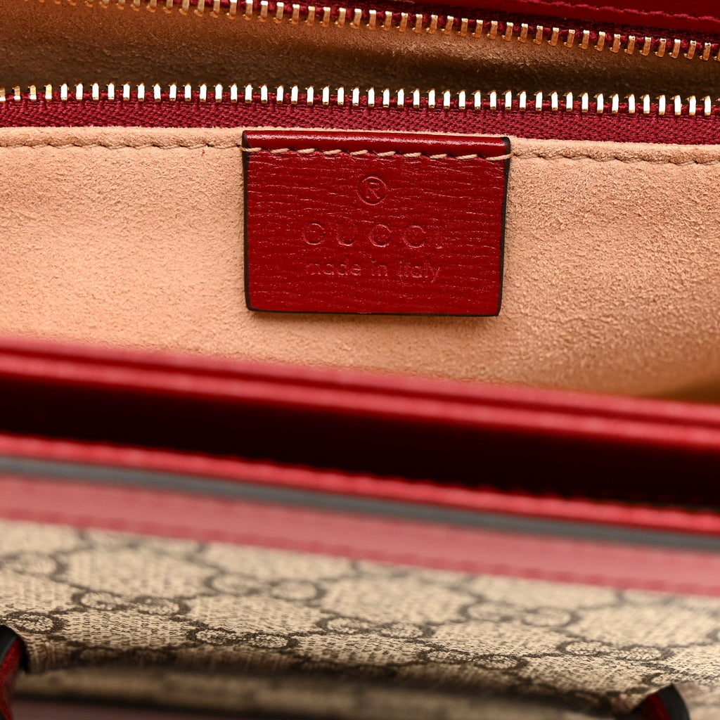 GG Supreme Monogram Azalea Calfskin Horsebit 1955 Shoulder Bag Beige Ebony New Cherry Red