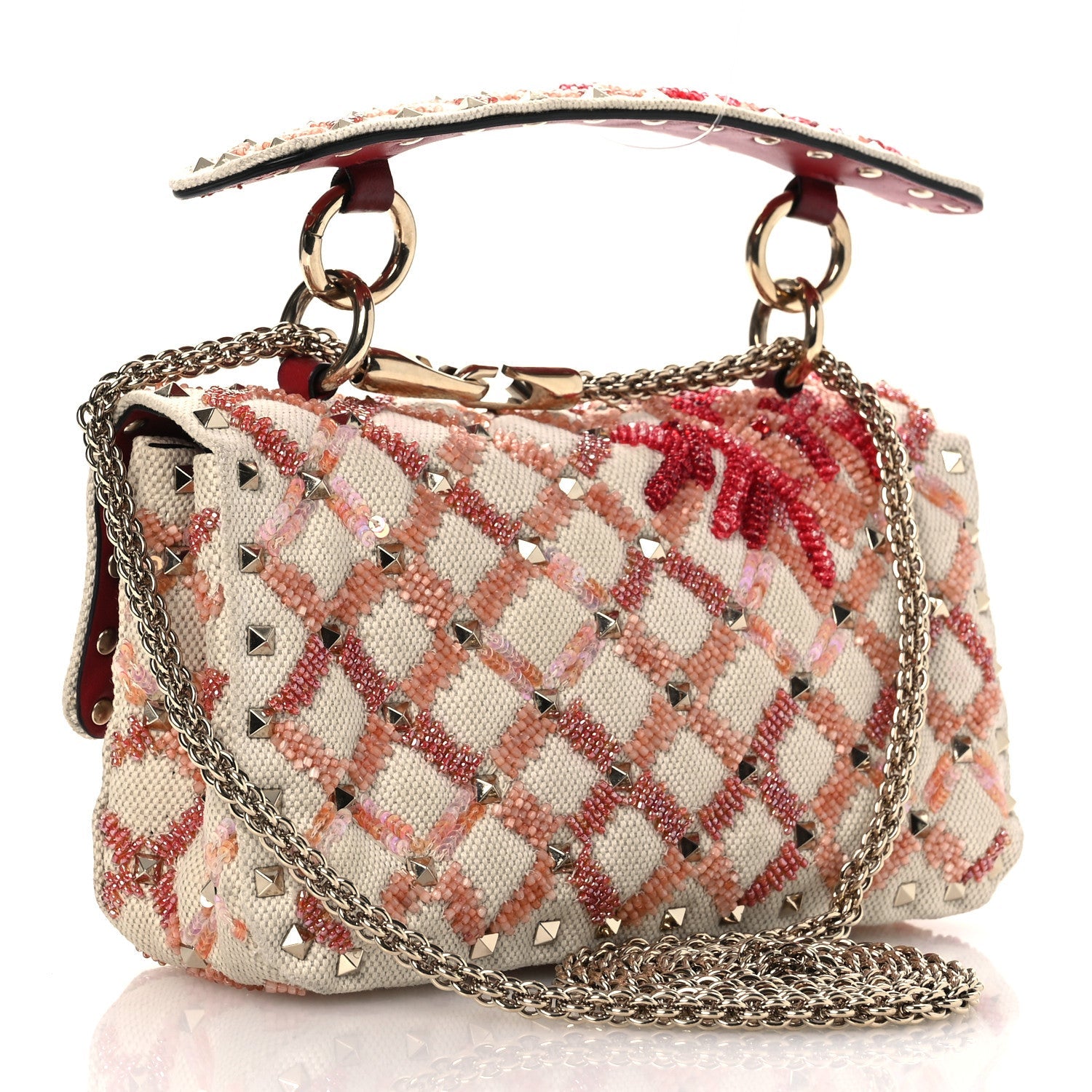 Canvas Beaded Small Rockstud Spike Shoulder Bag Multicolor