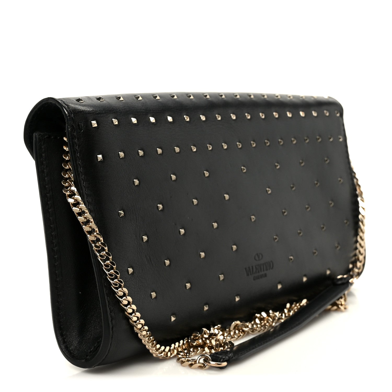 Vitello Rockstud All Over Demilune Shoulder Bag Black