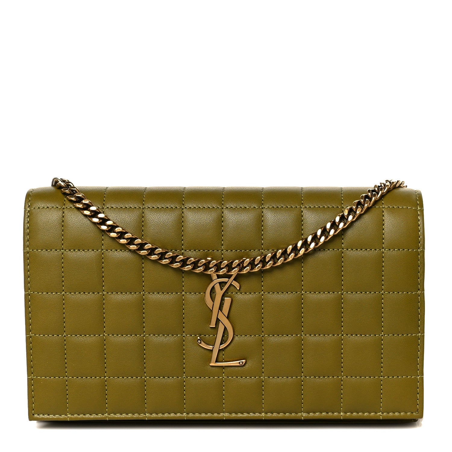 Lambskin Carre Quilted Cassandre Chain Wallet Olive Drab