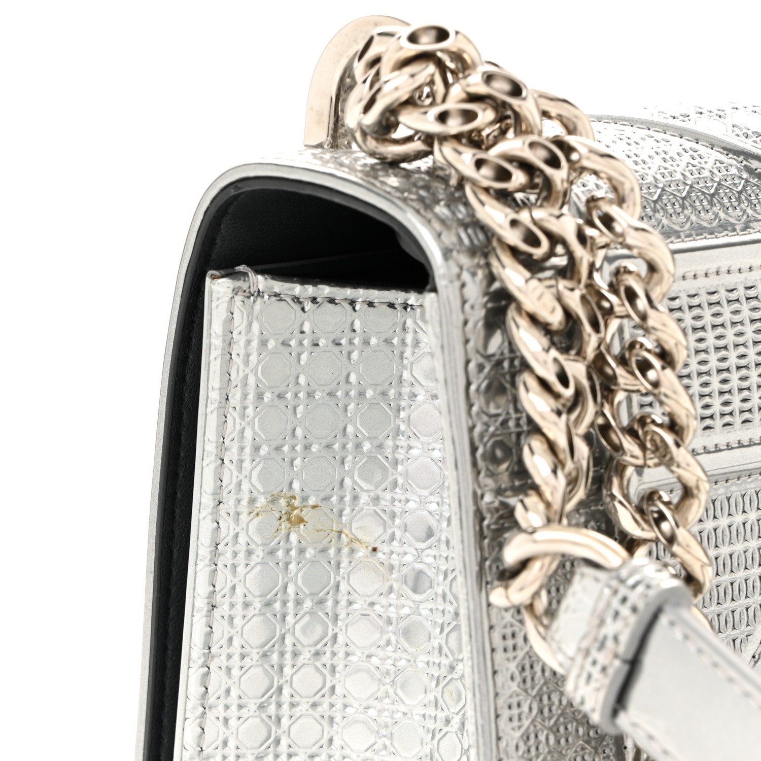 Metallic Patent Micro-Cannage Small Diorama Flap Bag Silver