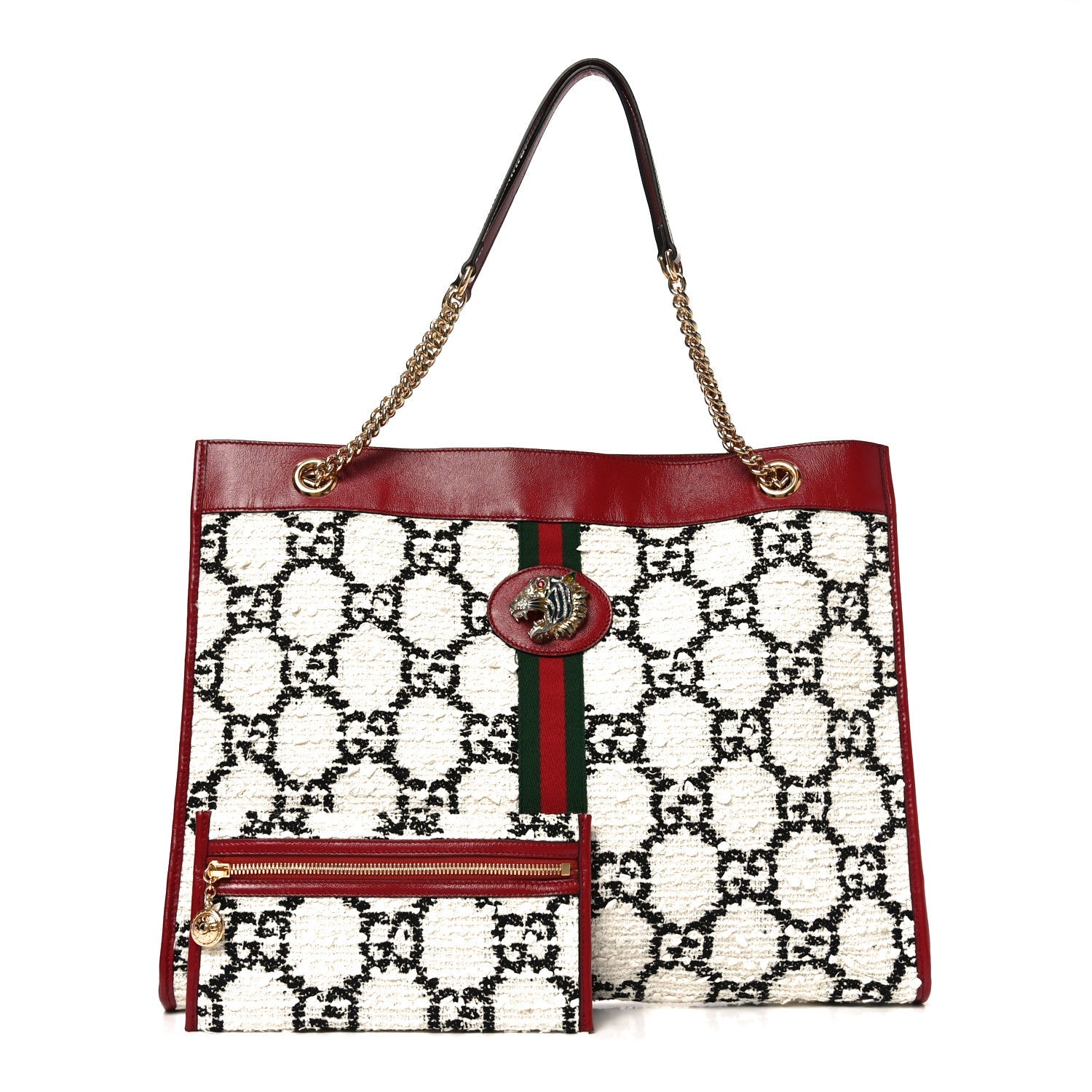 Tweed GG Monogram Large Rajah Chain Tote White Black Romantic Cherry