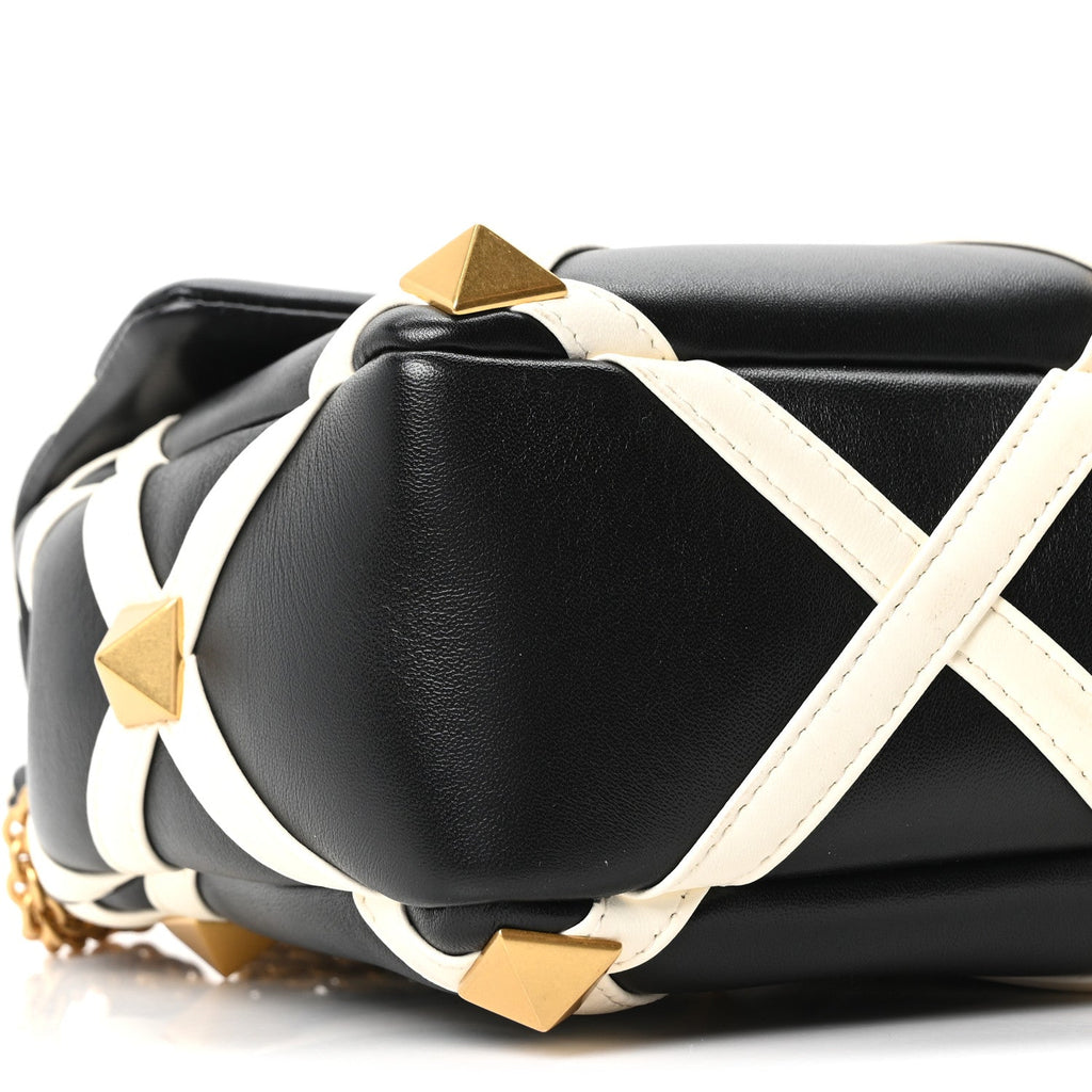 Nappa Large Roman Stud Shoulder Bag Black White