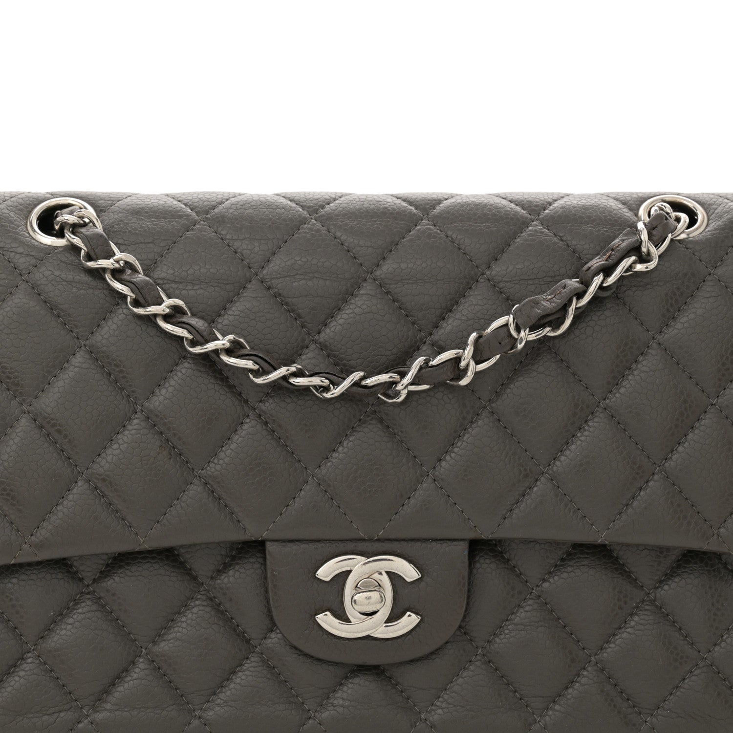 Caviar Quilted Medium Double Flap Dark Grey