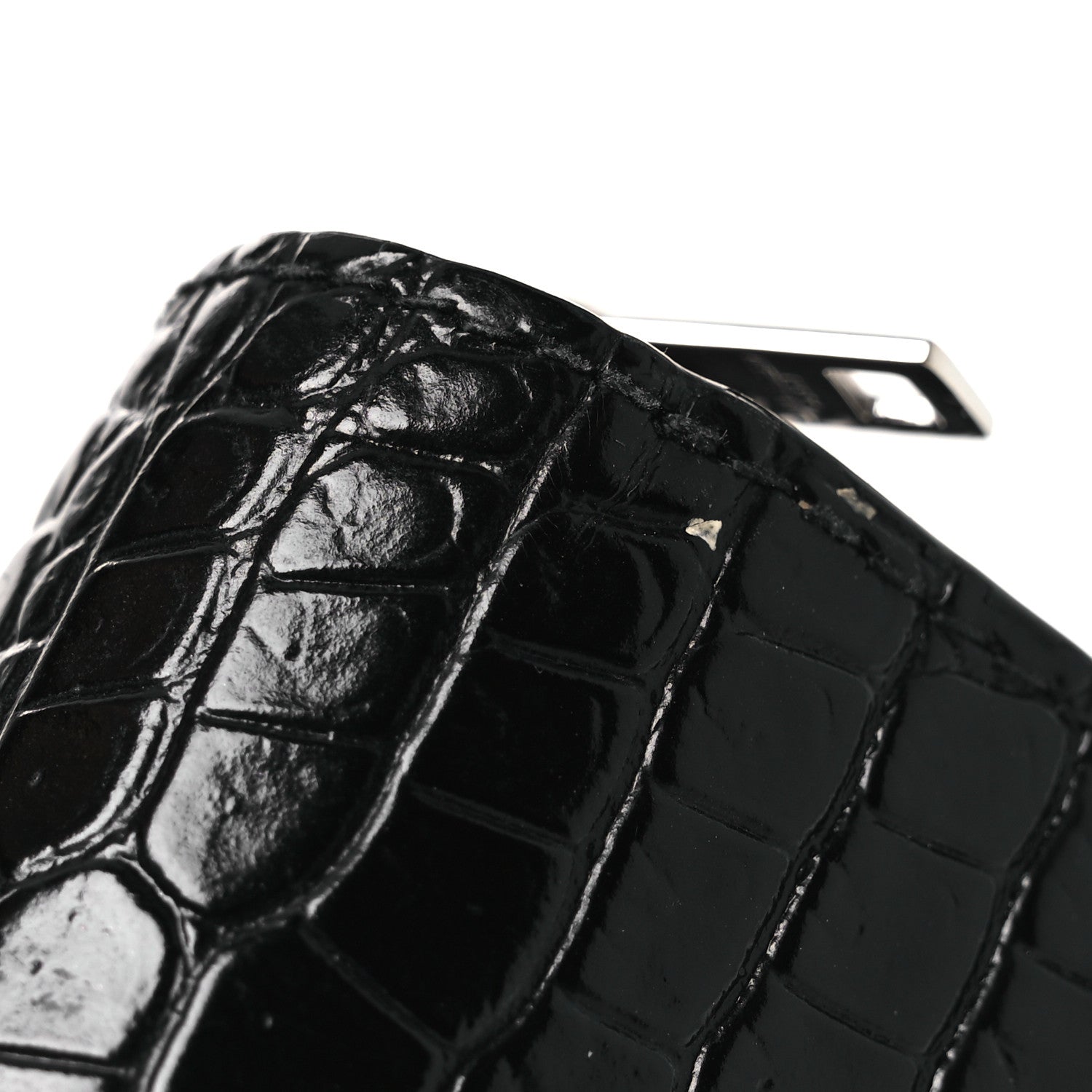 Calfskin Crocodile Embossed Monogram Compact Wallet Black