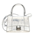 Metallic Calfskin Crocodile Embossed Hourglass Top Handle Bag Mini Silver