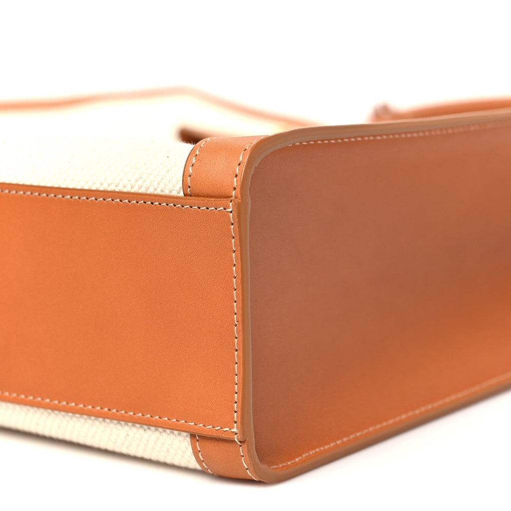 Canvas Calfskin Logo Print Vertical Cabas Natural Tan