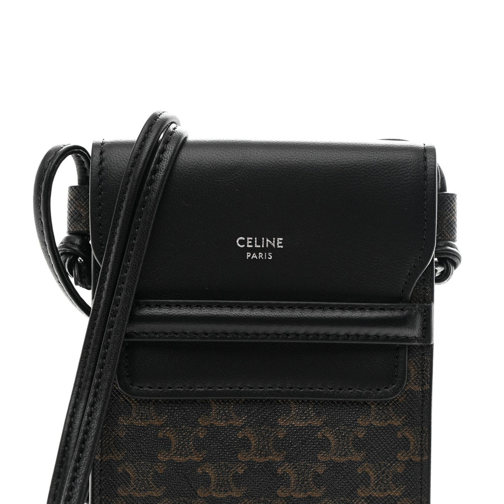 Triomphe Canvas Lambskin Phone Pouch With Flap Black