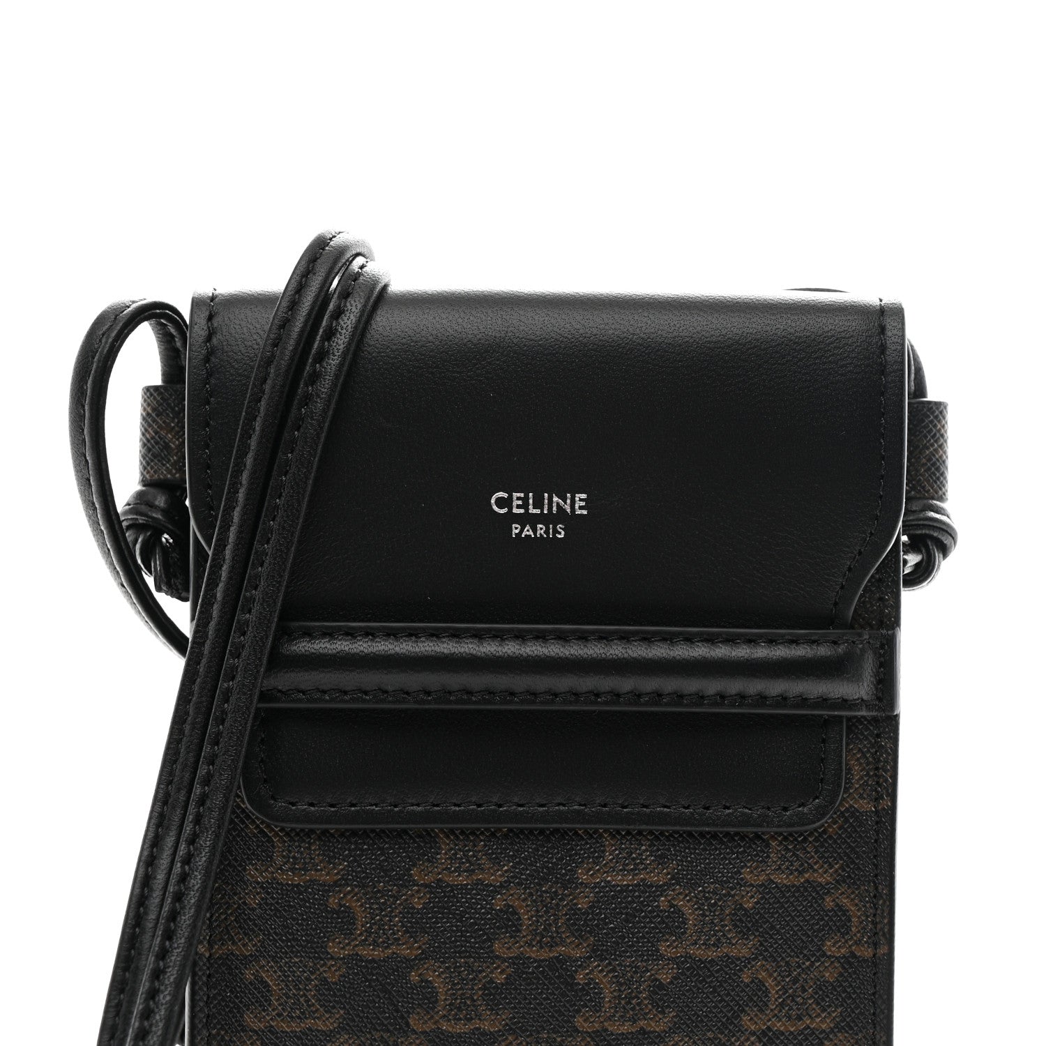 Triomphe Canvas Lambskin Phone Pouch With Flap Black