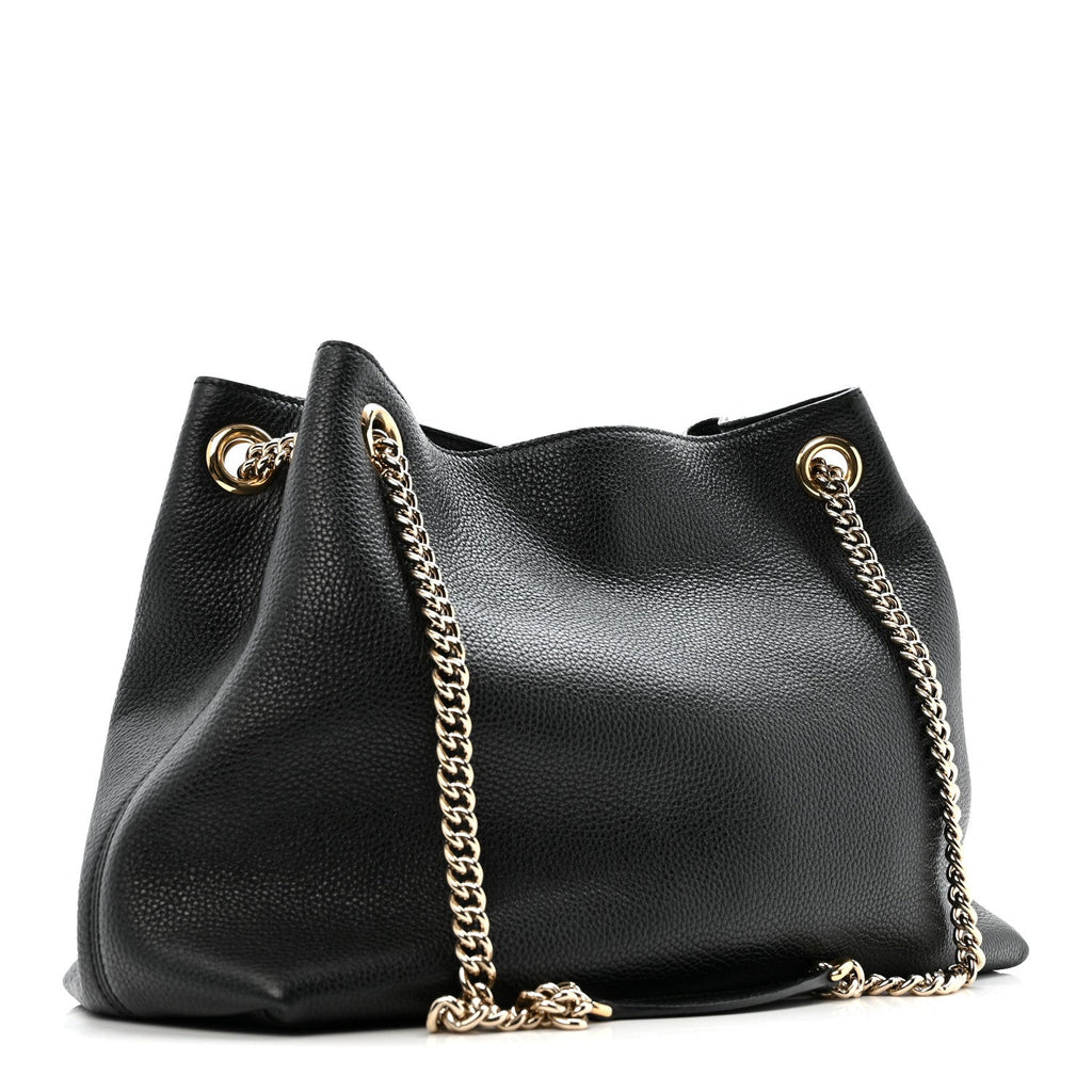 Pebbled Calfskin Medium Soho Chain Shoulder Bag Black