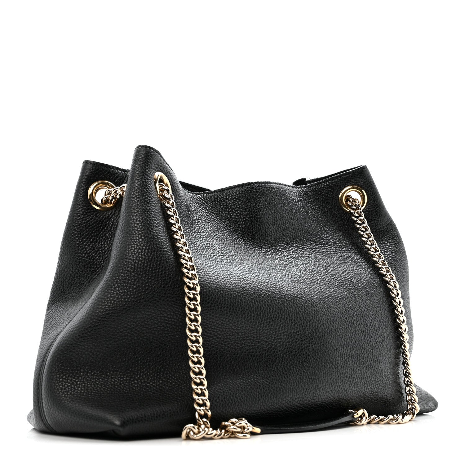 Pebbled Calfskin Medium Soho Chain Shoulder Bag Black
