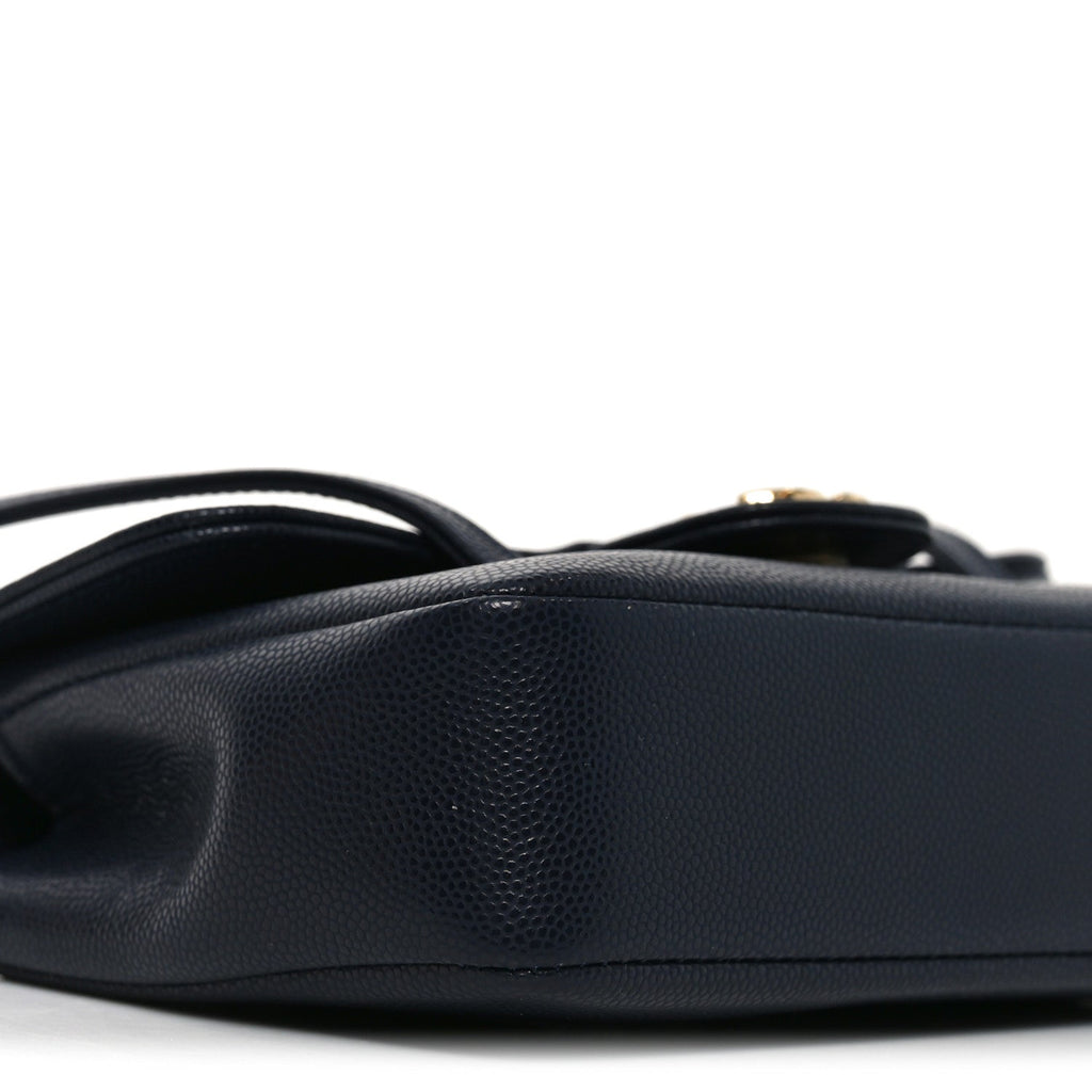 Shiny Caviar Mini Preppy Coco Shoulder Bag Dark Blue