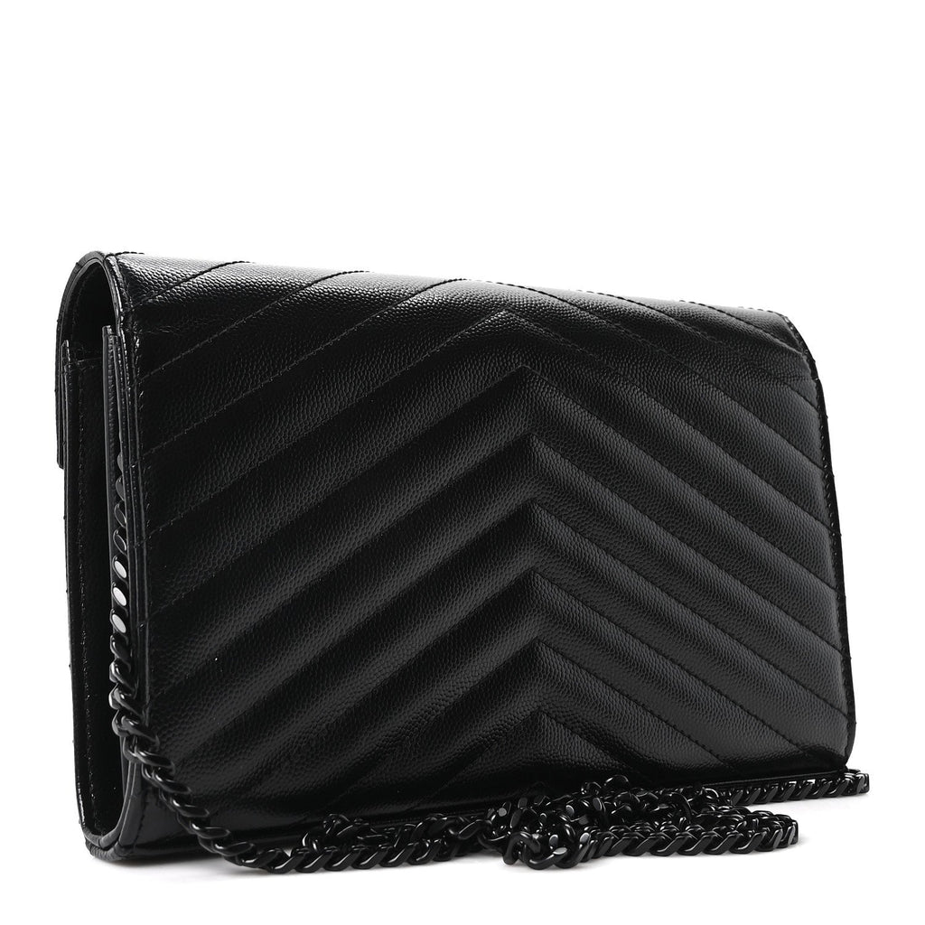 Grain De Poudre Matelasse Chevron Monogram Monochrome Chain Wallet Black