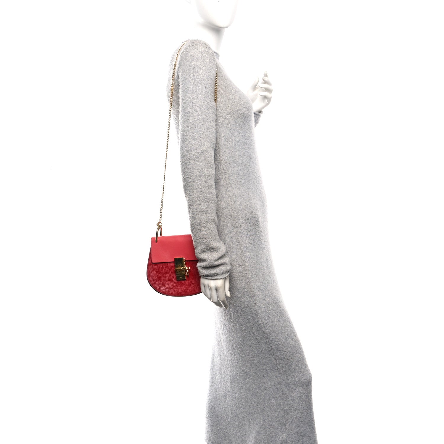 Grained Calfskin Lambskin Mini Bi-Color Drew Shoulder Bag Red