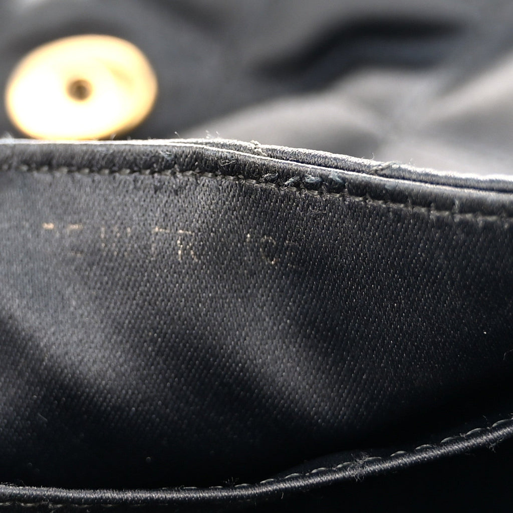 Satin Quilted Half Moon Flap Black
