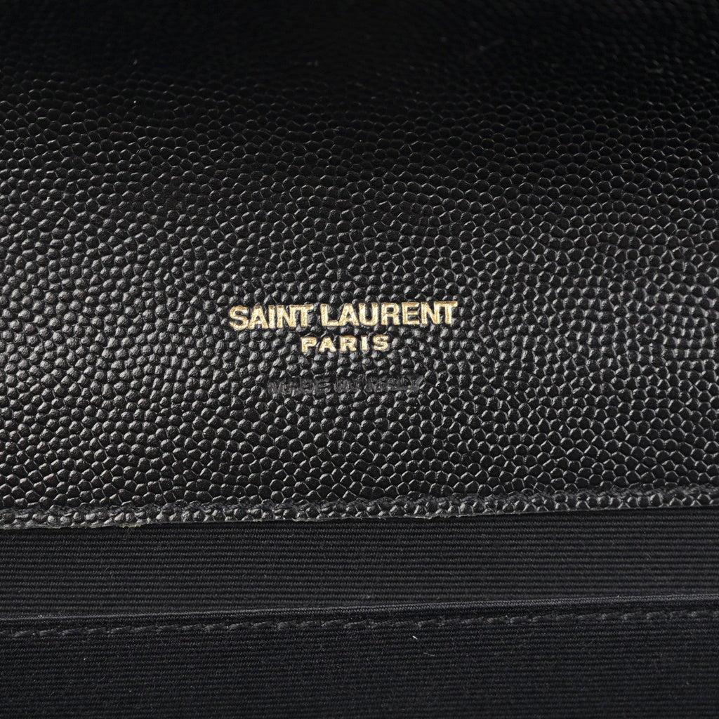 Grain De Poudre Matelasse Chevron Monogram Envelope Clutch Black