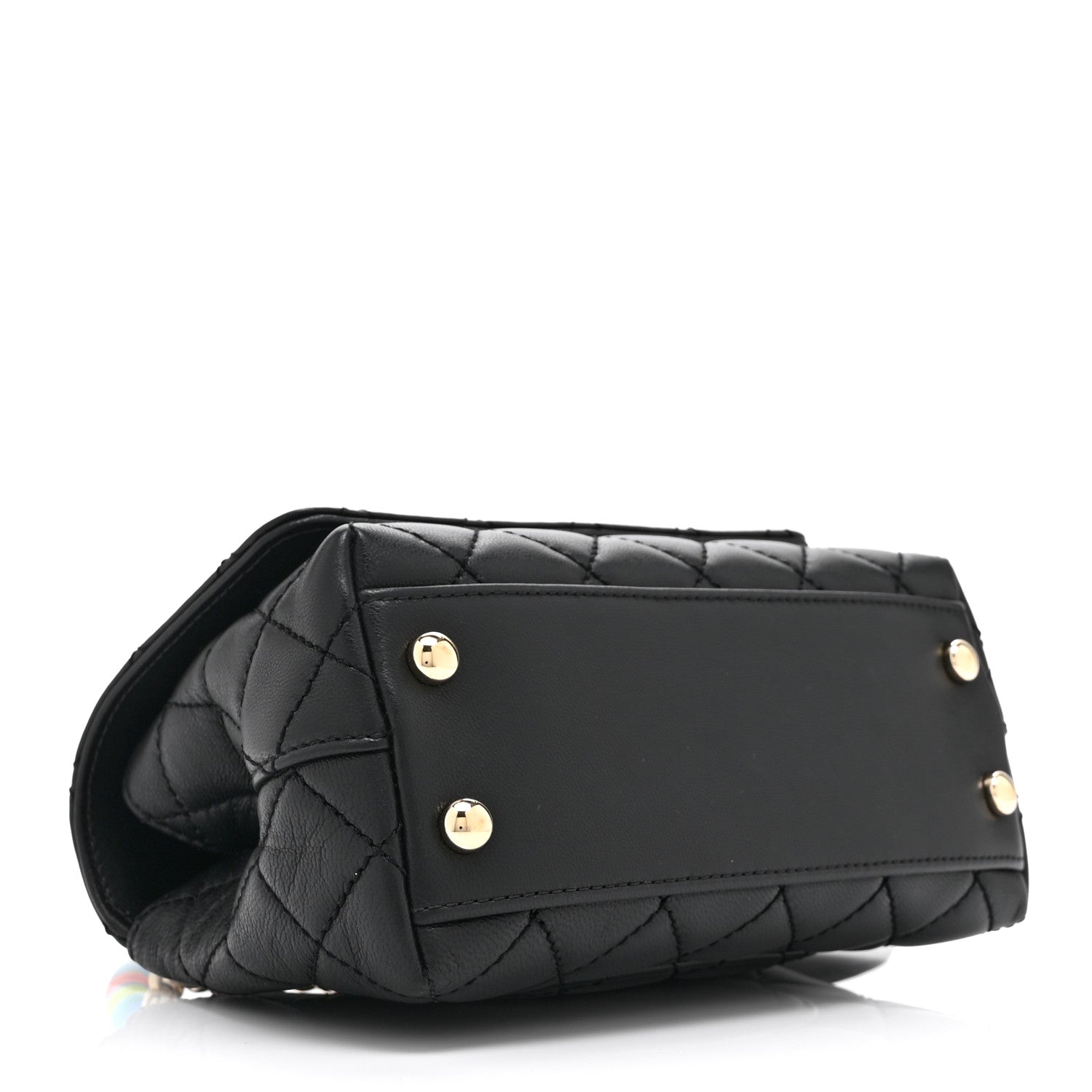 Goatskin Quilted Rainbow Extra Mini Coco Handle Flap Black