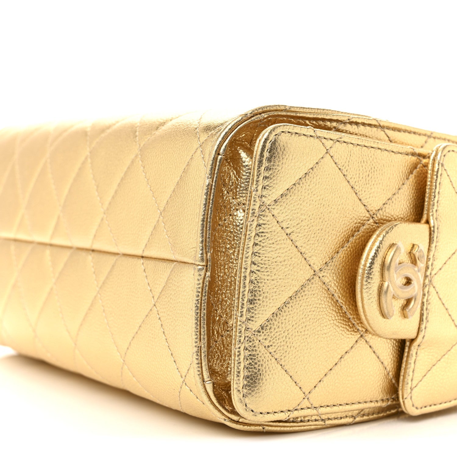 Metallic Caviar Quilted Mini Chanel 25 Handbag Gold
