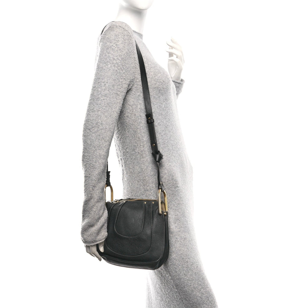 Grained Calfskin Mini Hayley Hobo Black