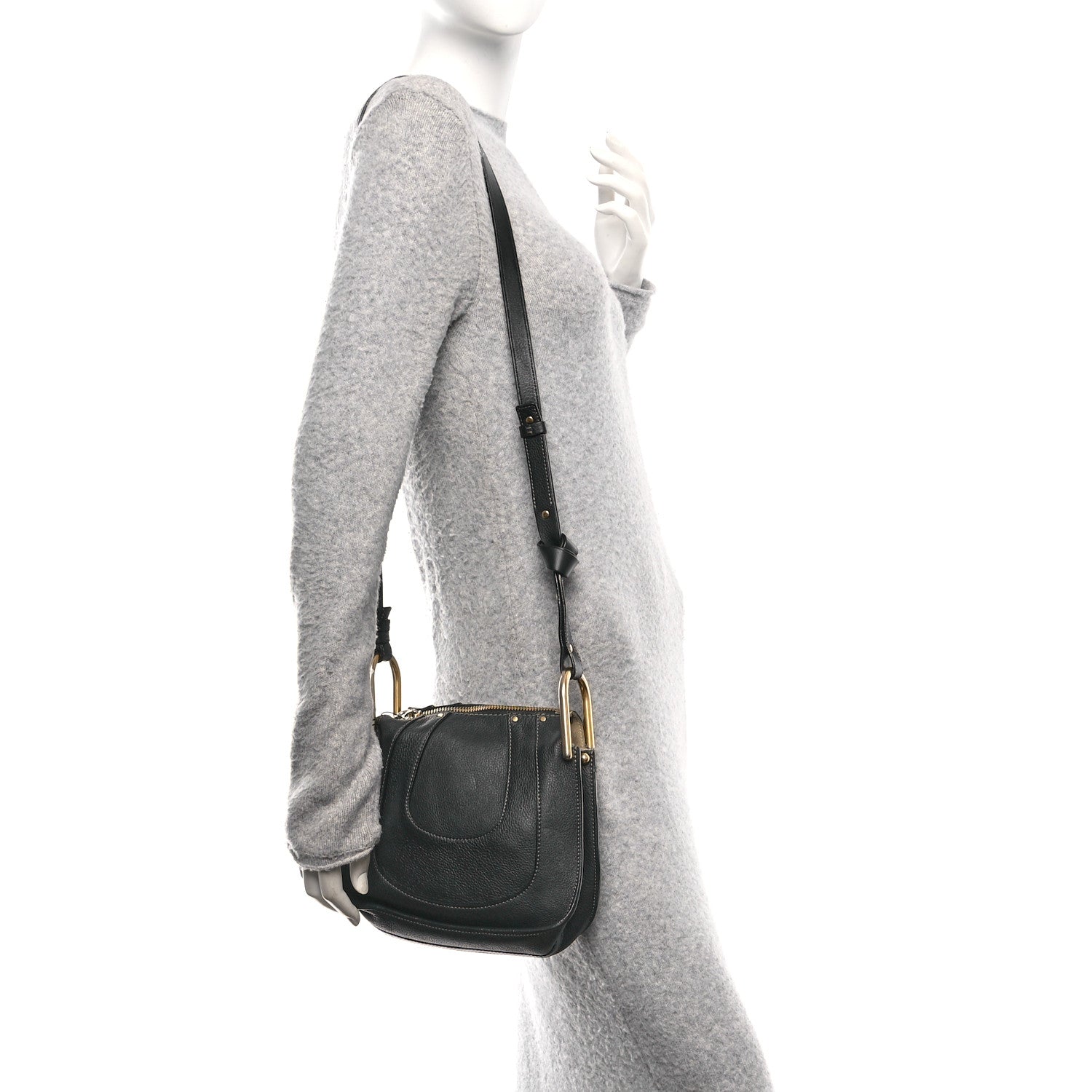 Grained Calfskin Mini Hayley Hobo Black