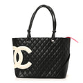 Calfskin Quilted Large Cambon Tote Black White