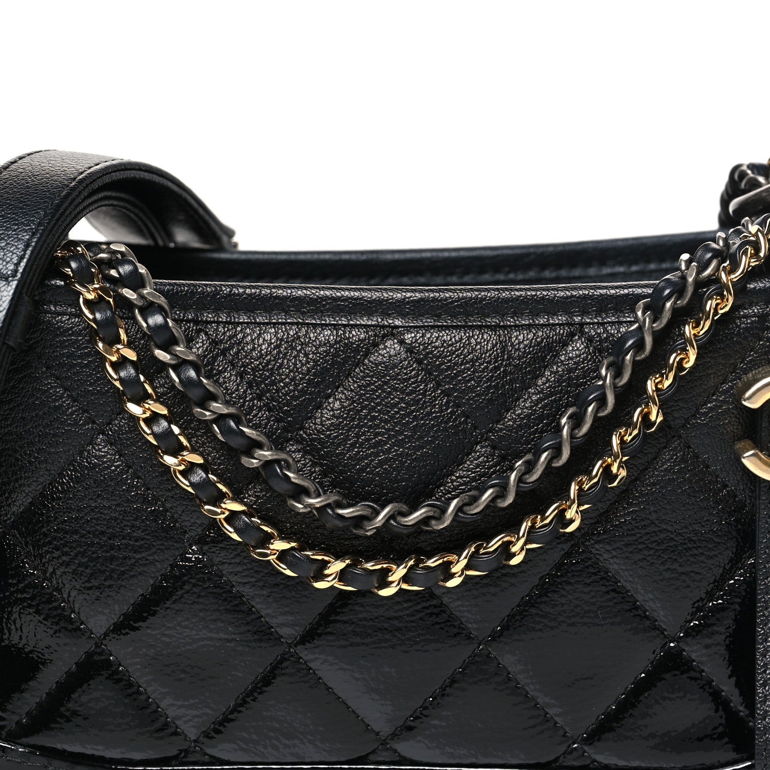 Patent Goatskin Quilted Small Gabrielle Hobo Black