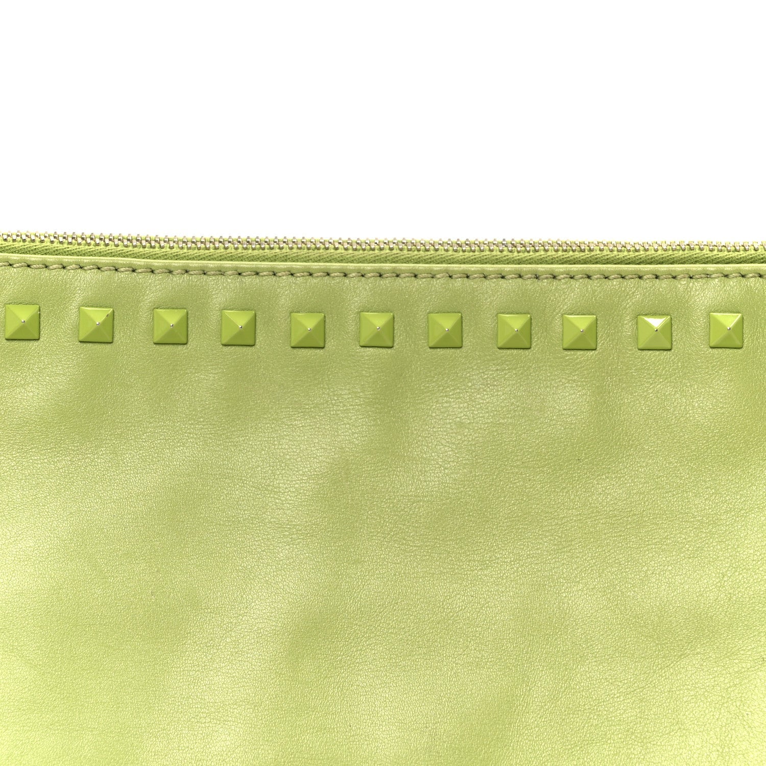 Vitello Large Rockstud Zip Wristlet Pouch Pop Apple