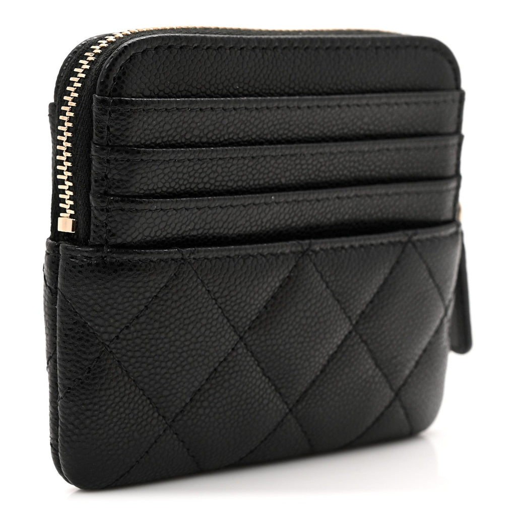 Caviar Quilted Zip  Holder Wallet Black