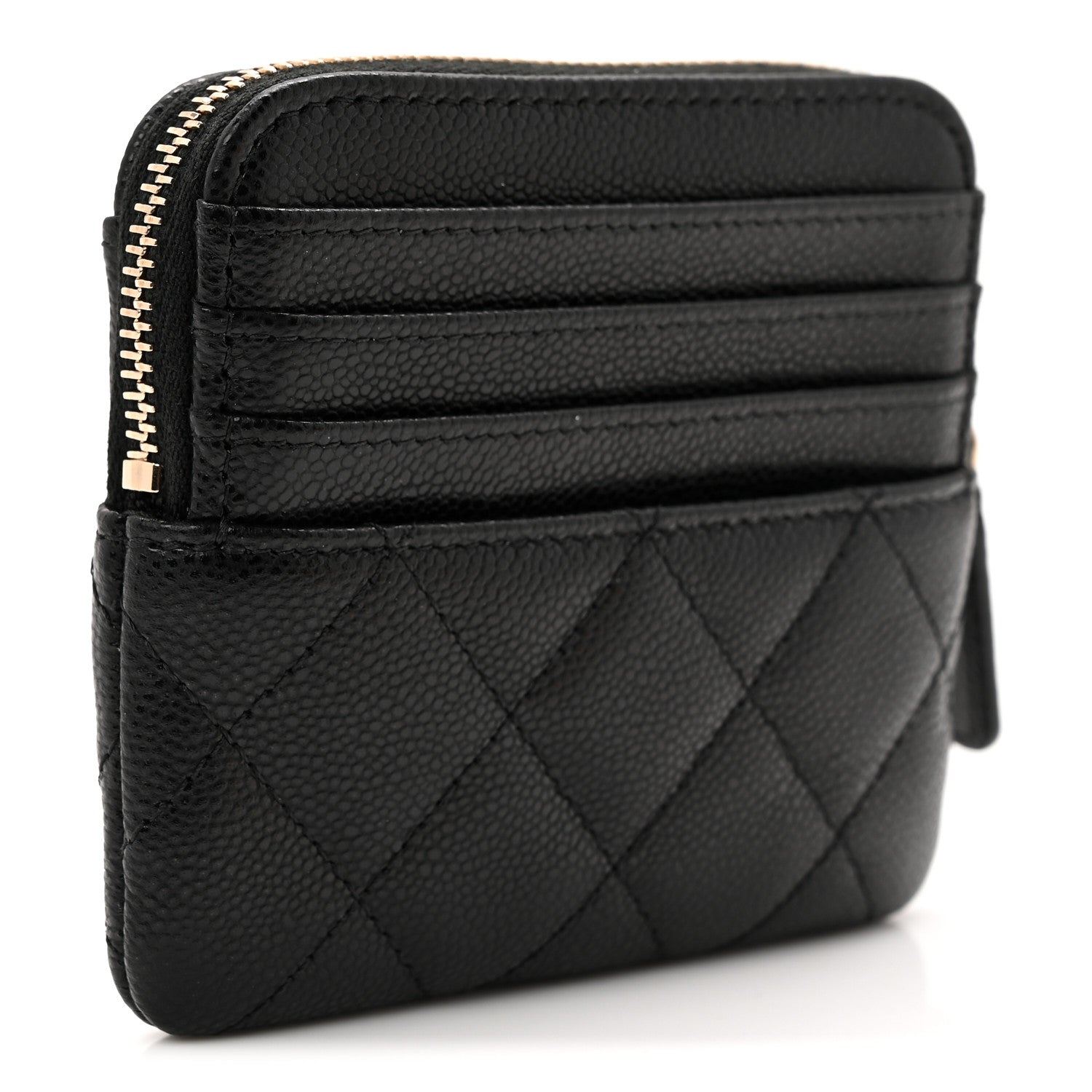 Caviar Quilted Zip  Holder Wallet Black