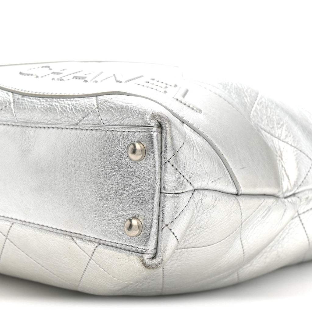Metallic Calfskin Stitched CC Club Monaco Tote Silver