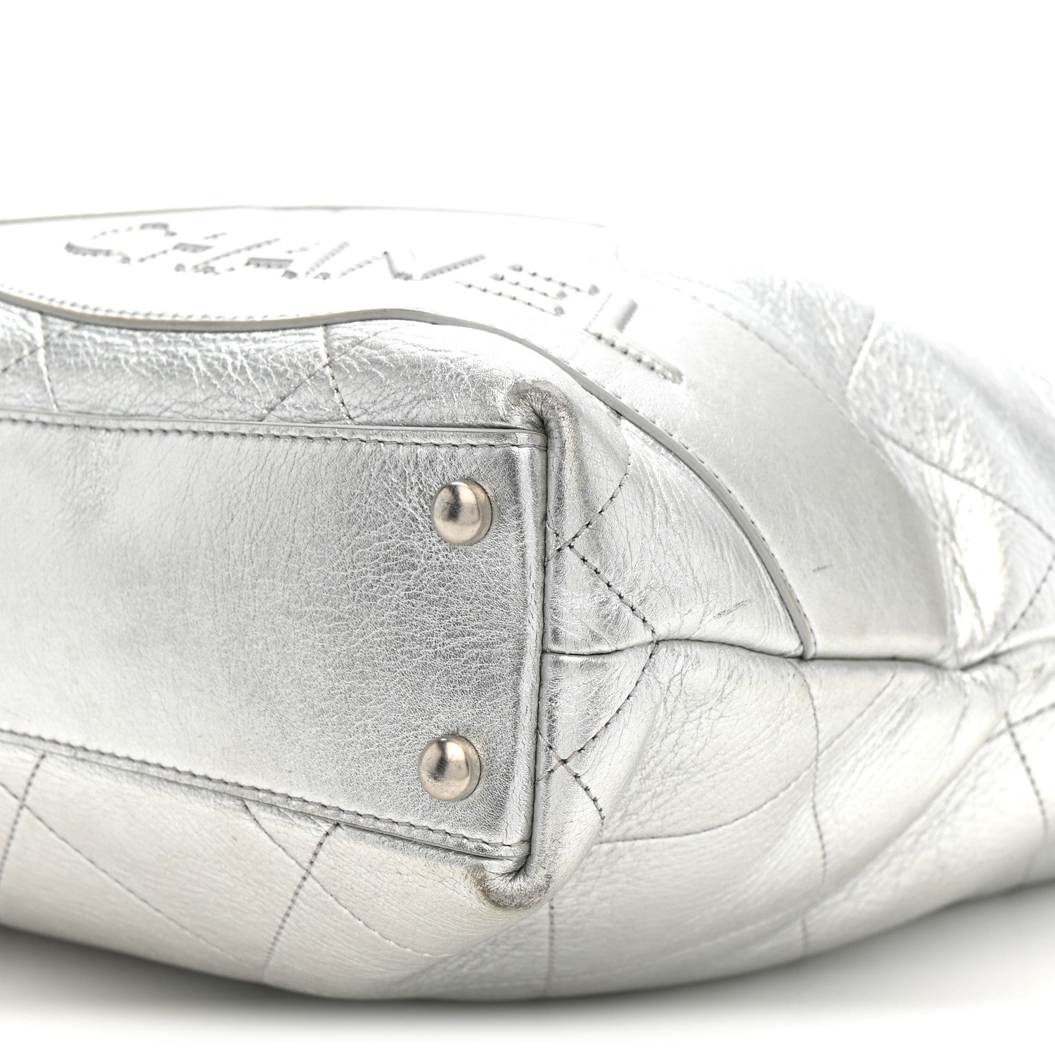 Metallic Calfskin Stitched CC Club Monaco Tote Silver