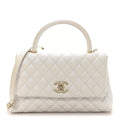 Iridescent Caviar Quilted Small Coco Handle Flap White